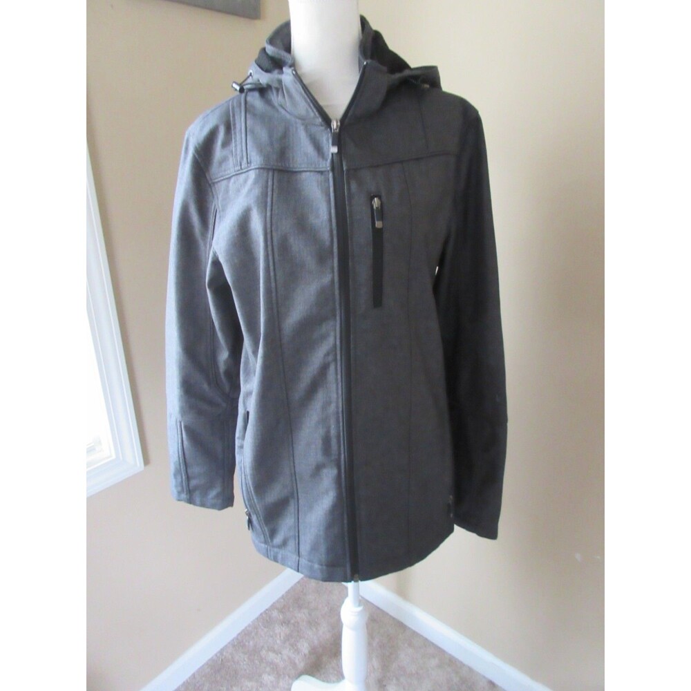 BKE Softshell Hooded Jacket Mens Med Charcoal Gray Lined BUCKLE